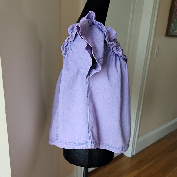 Free People Orchid Overdye lilac Denim scoop elastic Maxine Top - Picture 13 of 14